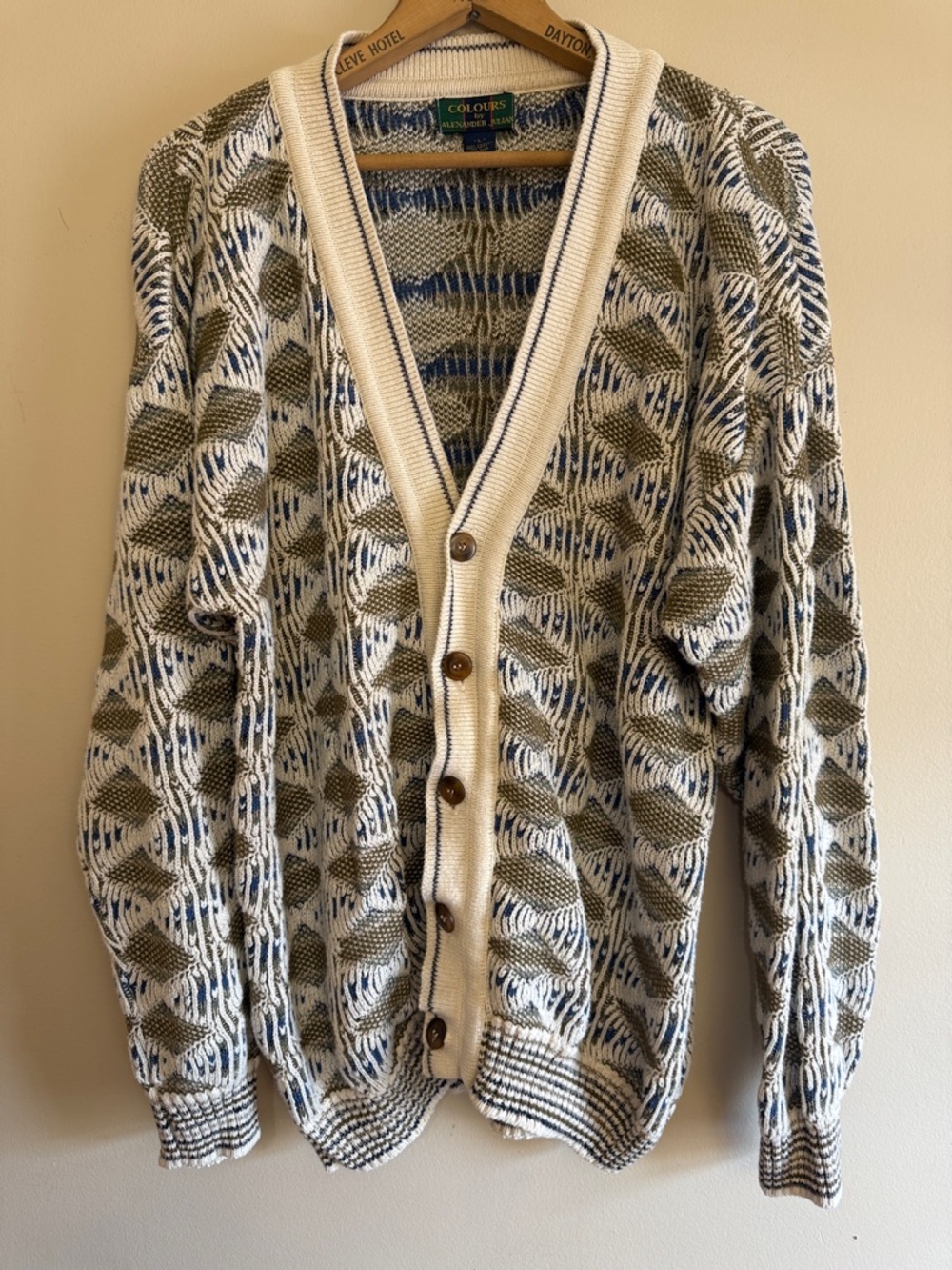 Vintage Colours by Alexander Julian Grandpacore Geometric Knit Cotton Cardigan L